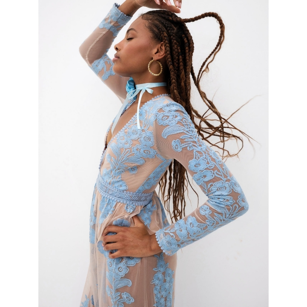 Free People x For Love & Lemons Fairycore Temecula Sheer Mesh Lace Maxi… - Picture 2 of 13